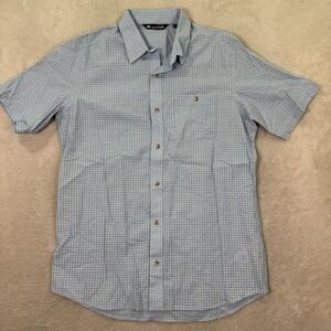 Travis Mathew Shirt Mens Medium Blue White Polka Dot Button Down Casual Preppy